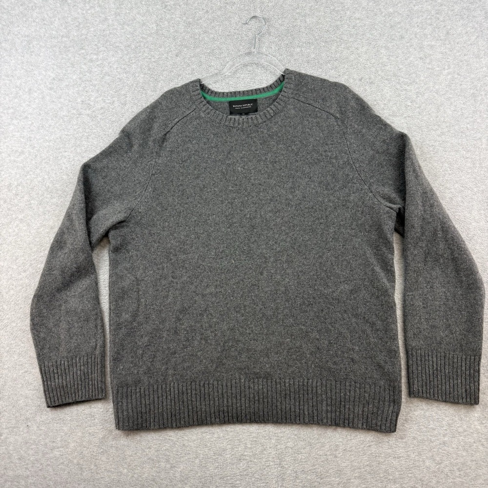 Banana Republic 100% Cashmere Sweater Mens XL Dark Gray Crew Neck Pullover EUC